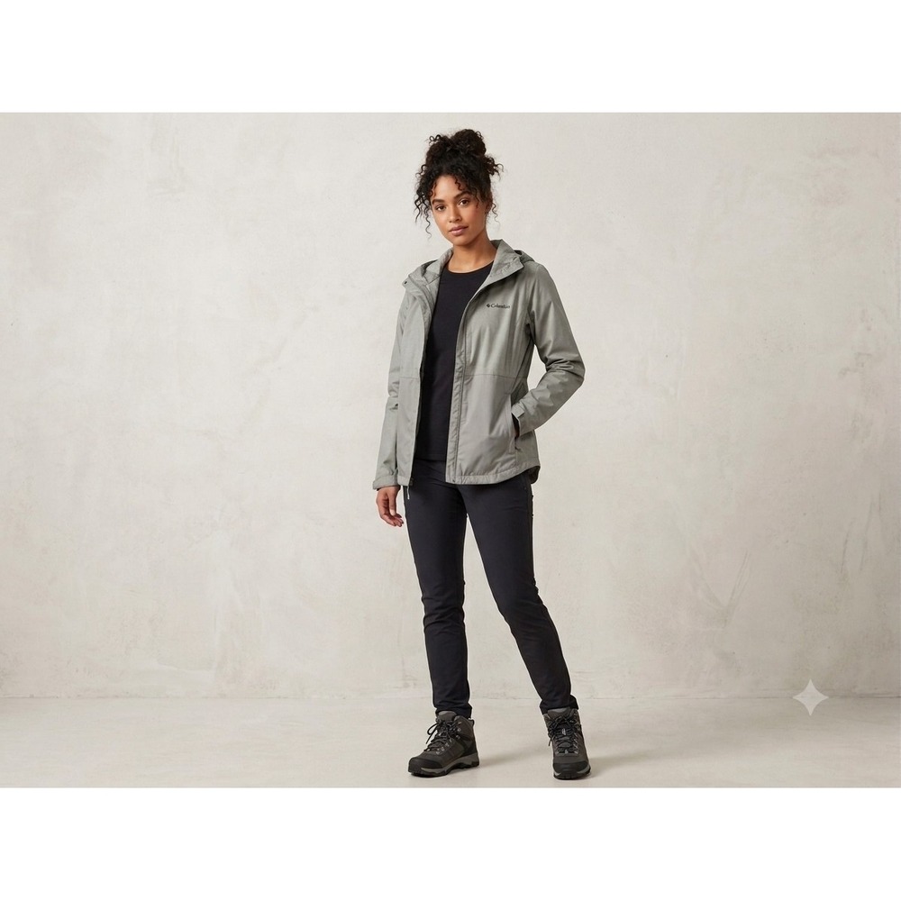 Columbia Sportswear Medium Gray Lightweight Full Zip Hooded Rain Jacket